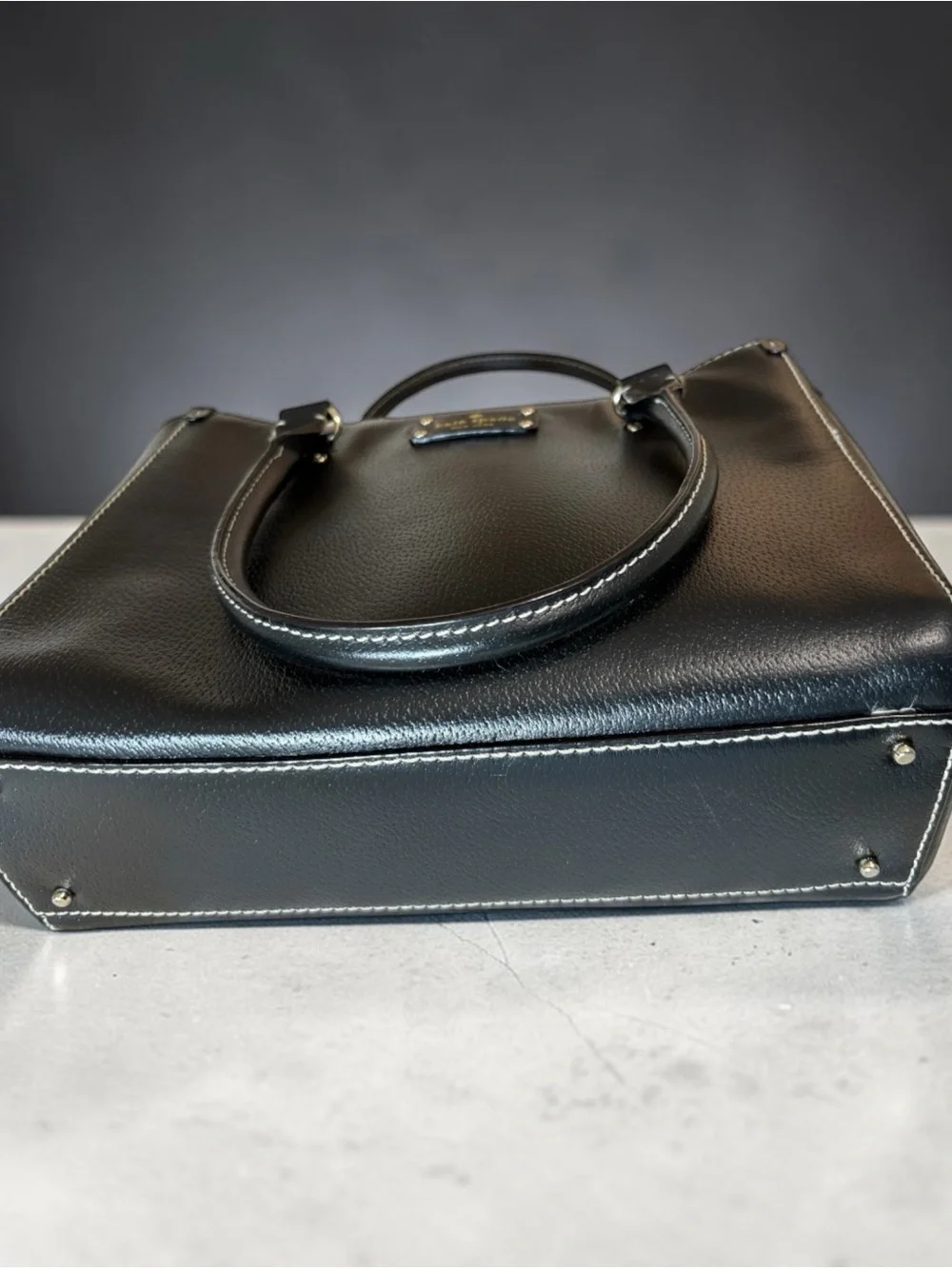 Kate Spade Black Pebbled Leather Tote with Gold Plaque